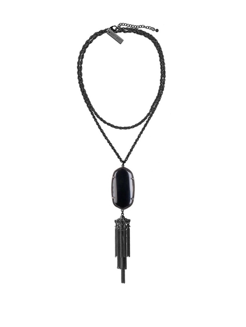 Kendra Scott Rayne Gunmetal Layered Necklace with Black Stone and Tassel